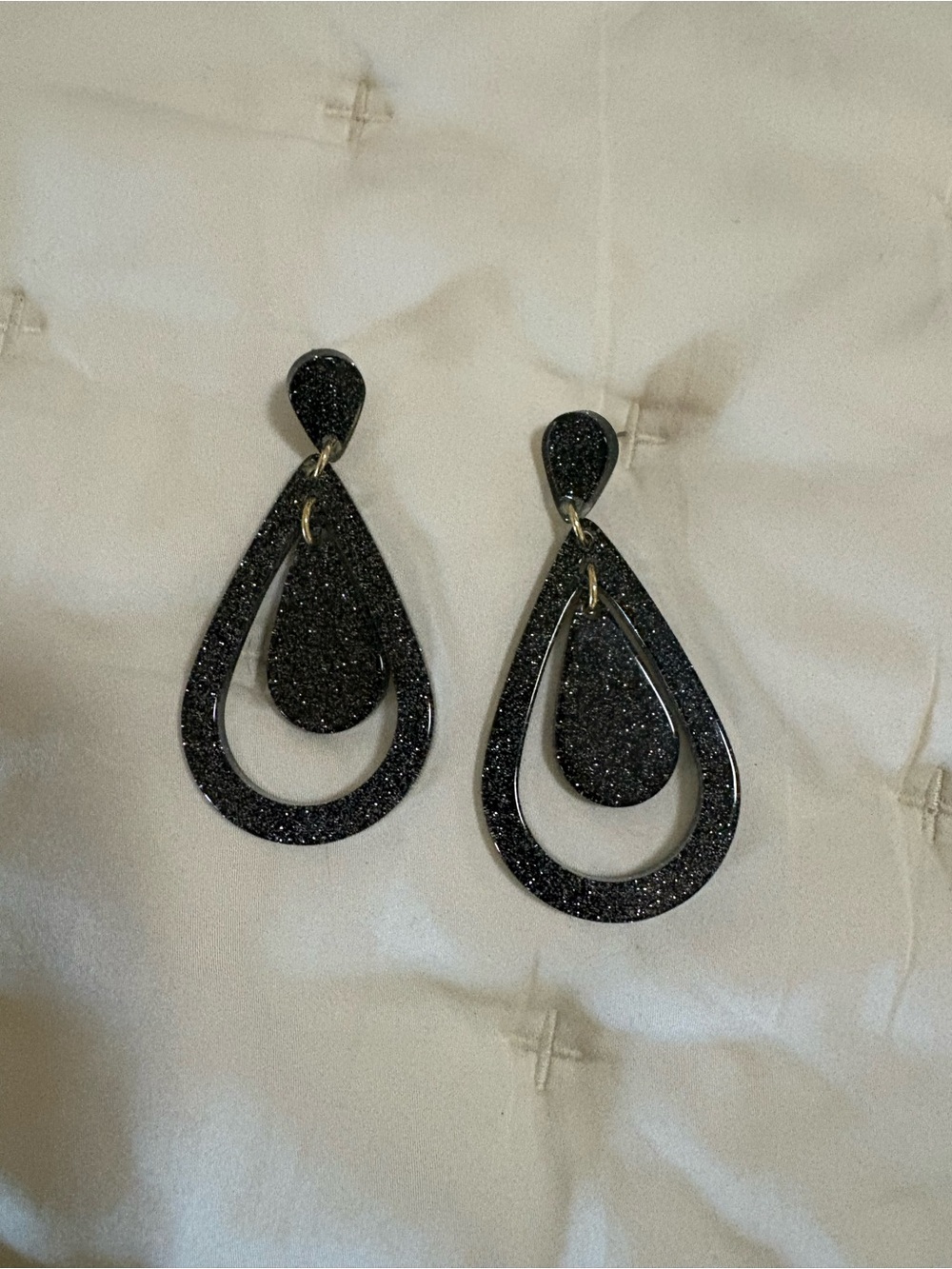 Zenzii Black Glitter Teardrop Dangle Earrings - Sparkling Drop Style